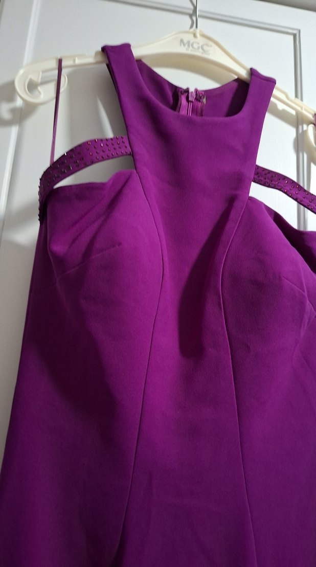 Mor Drapeli Straplez Uzun Kadın Abiye - Görsel 2