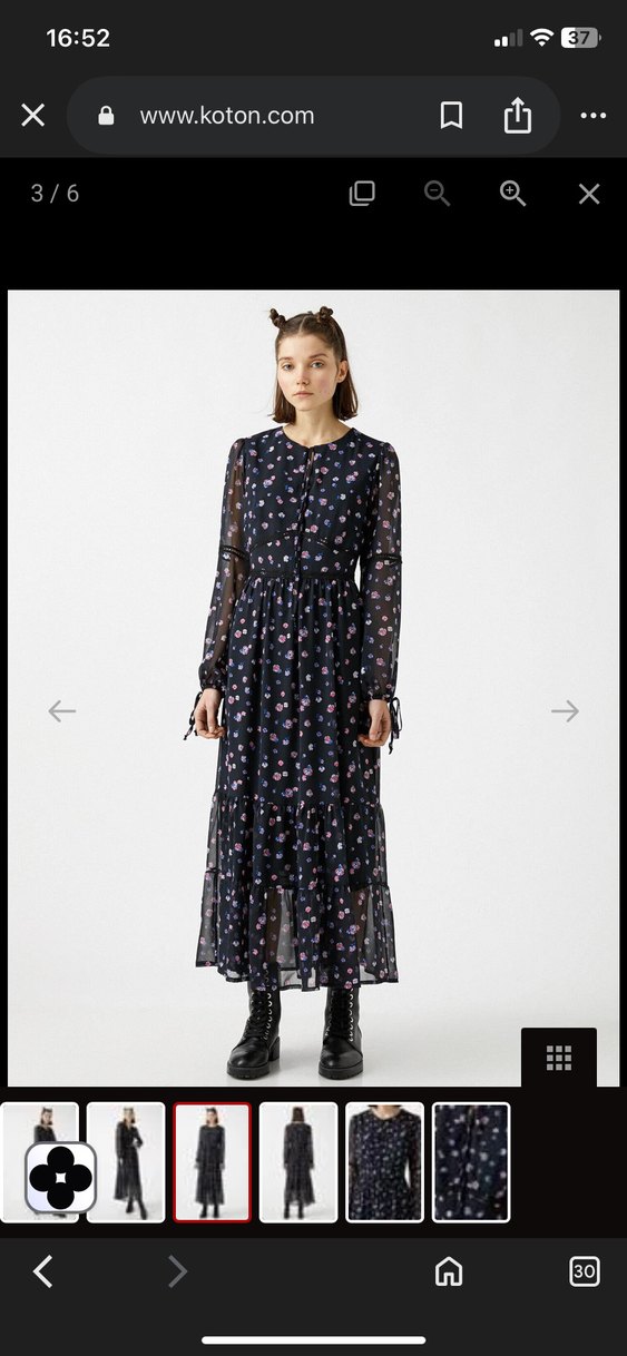 Uzun Siyah Desenli V Yaka Elbise - Görsel 4