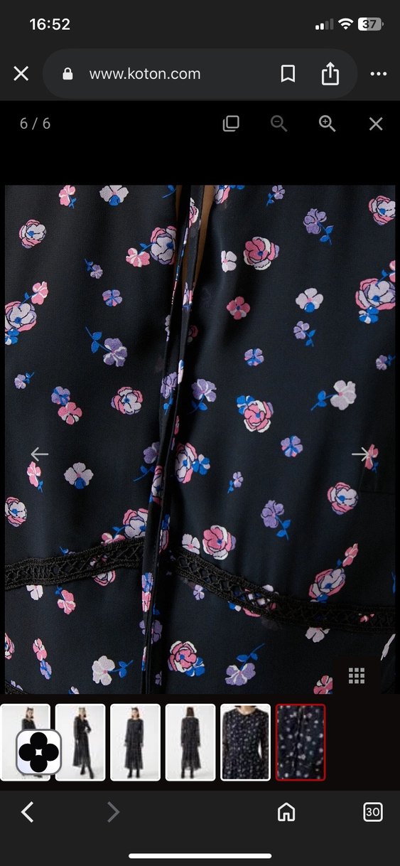 Uzun Siyah Desenli V Yaka Elbise - Görsel 2