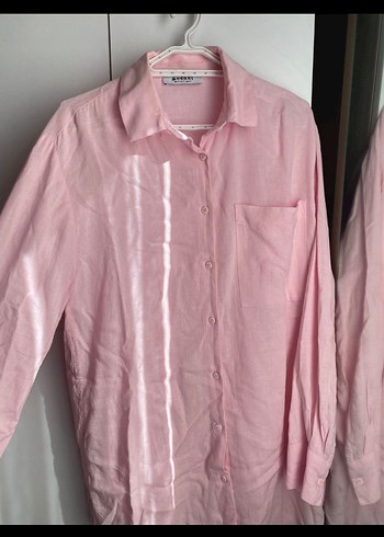 Pembe Düğmeli Kadın Gömlek uzun - Görsel 2