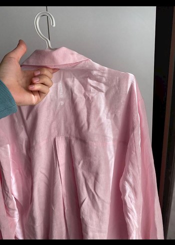 Pembe Düğmeli Kadın Gömlek uzun - Görsel 3