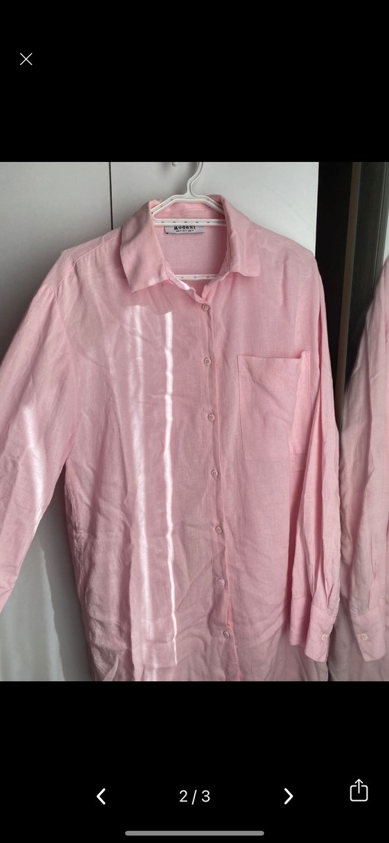 Pembe Düğmeli Kadın Gömlek uzun - Görsel 2