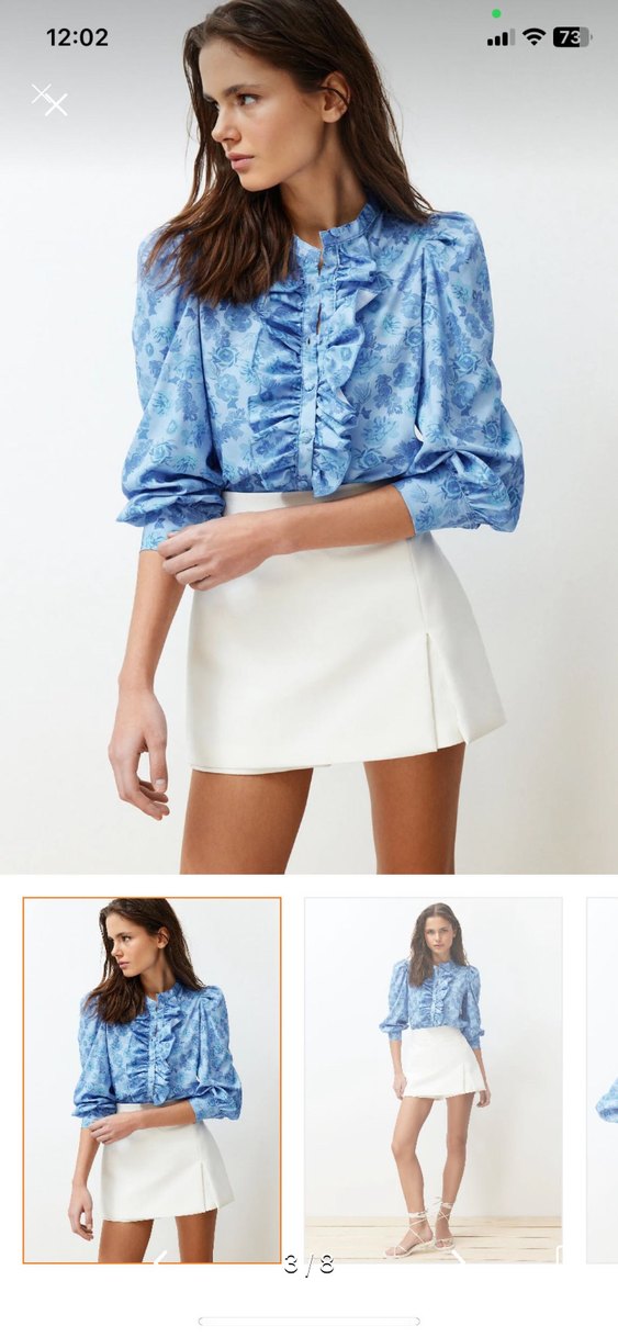 Mavi Fırfırlı Uzun Kollu gömlek - Görsel 3