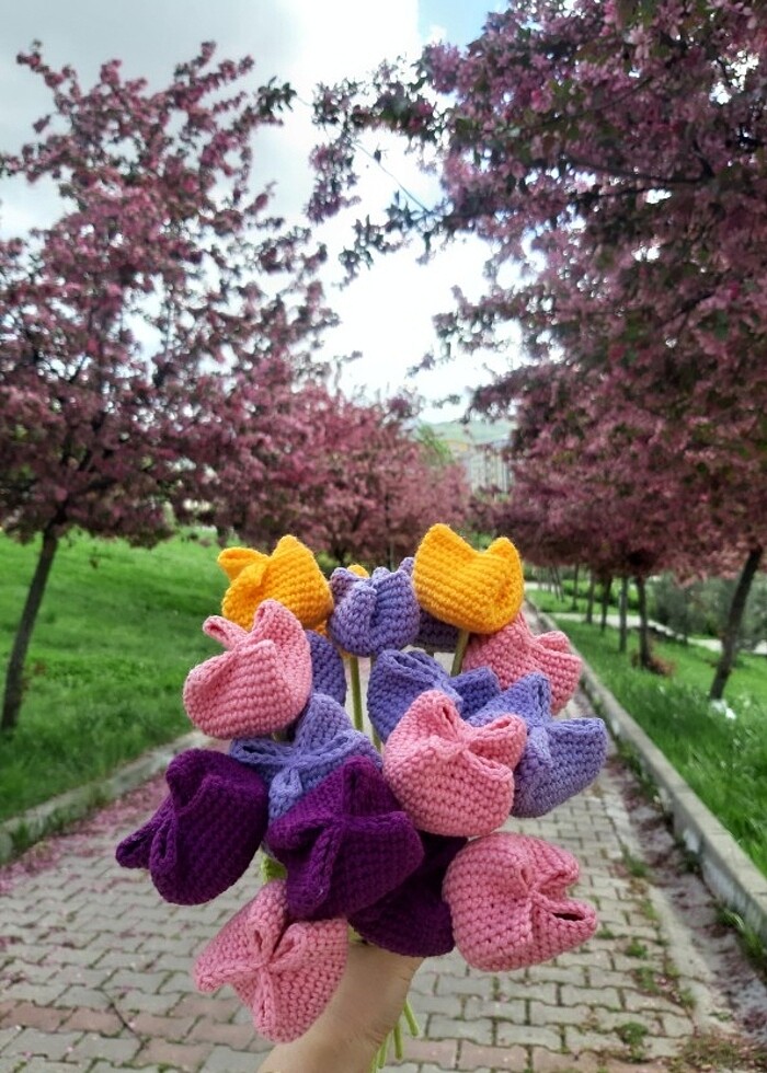 Örgü çiçek lale - Görsel 2