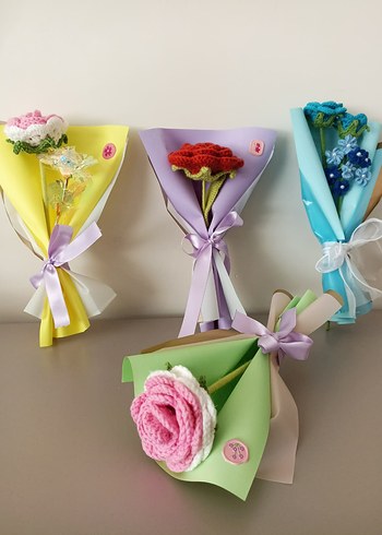 Renkli Örgü Çiçek Buketleri Hediyelik - Görsel 4