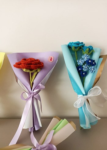 Renkli Örgü Çiçek Buketleri Hediyelik - Görsel 3
