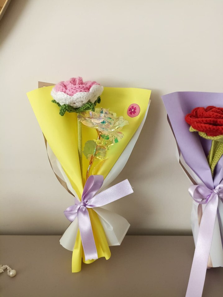 Renkli Örgü Çiçek Buketleri Hediyelik - Görsel 2