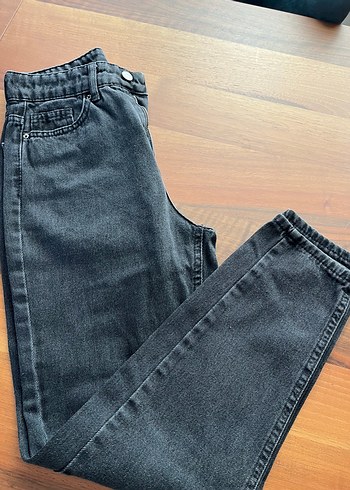 Siyah /Füme Düğmeli Kadın Midi Kot Pantolon