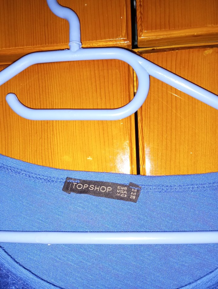 Mavi Keten  Tişörtü, Fırfırlı, Kısa Kollu - Görsel 3