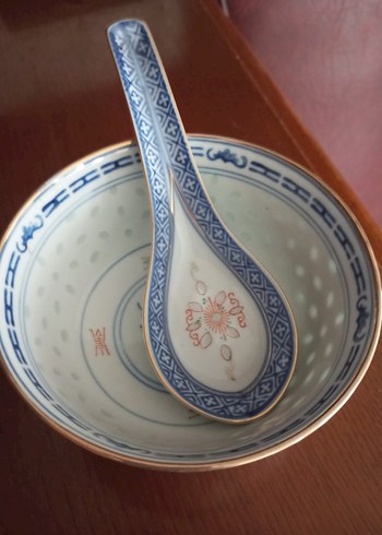 İşlemeli Mavi Seramik Kase ve Kaşık Seti - Görsel 2