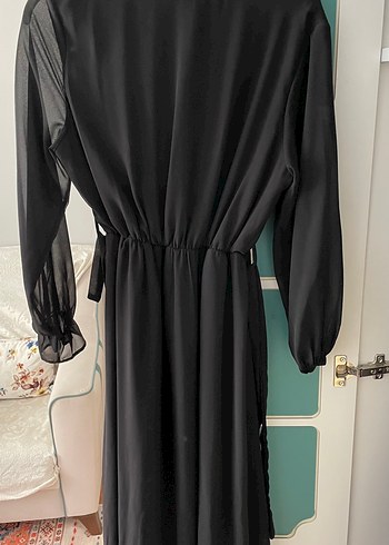 Uzun Siyah V Yakalı Kadın Elbise - Görsel 3