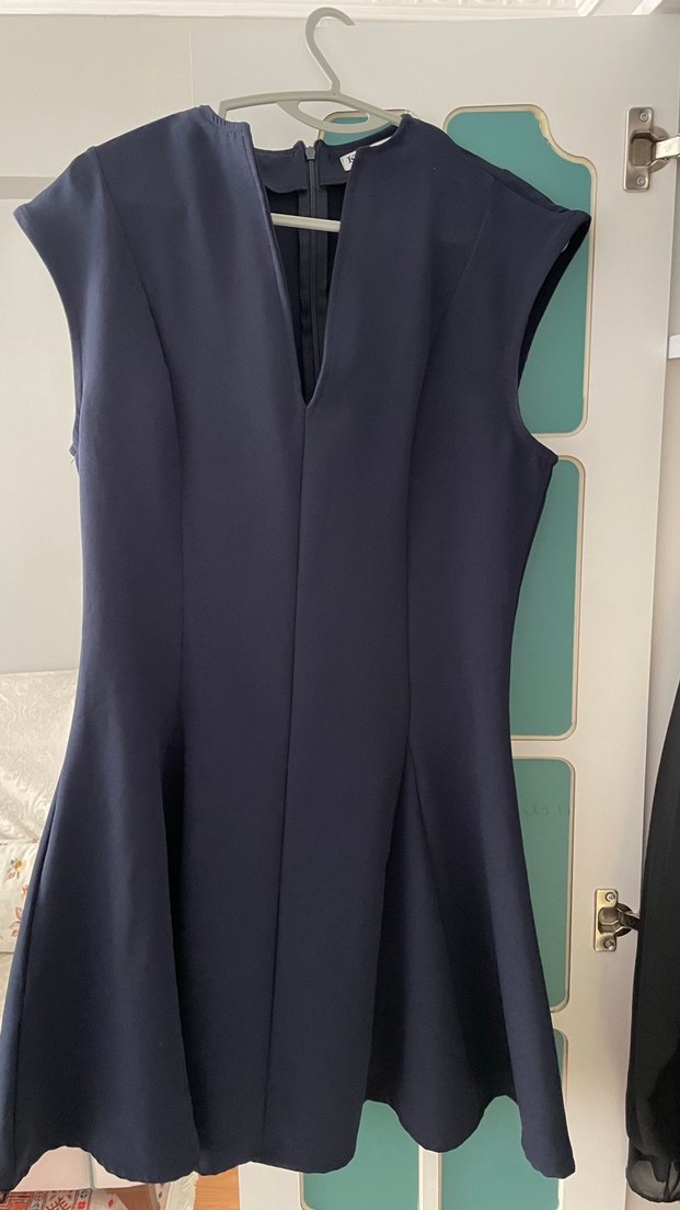 Lacivert V Yakalı Kolsuz kısa elbise - Görsel 3