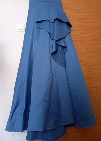 s Beden mavi Renk Mavi Uzun Yırtmaçlı Balo Elbisesi