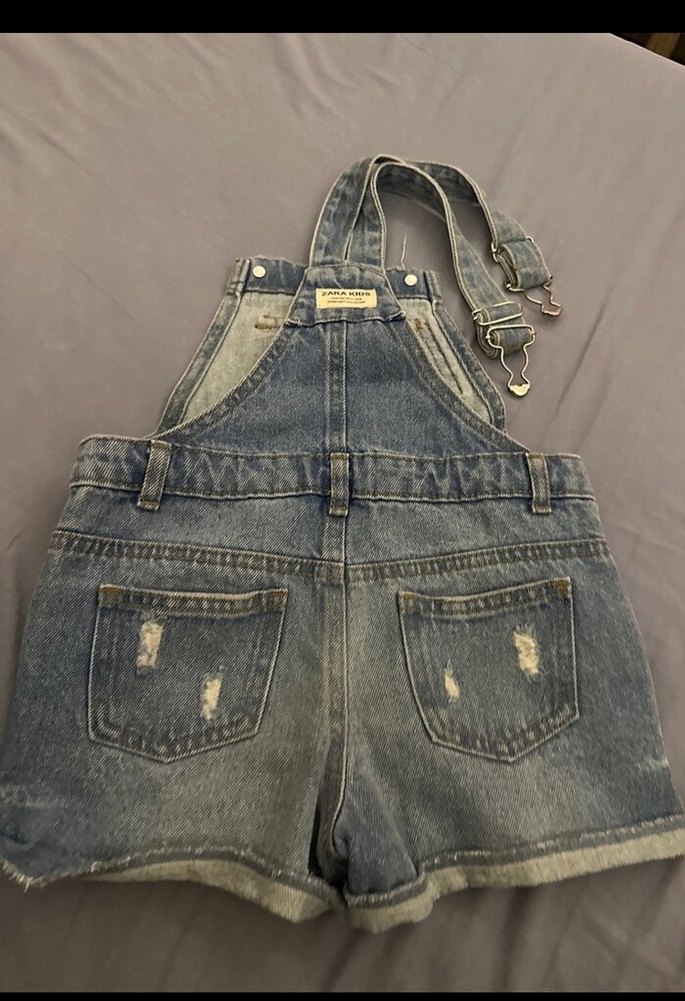 Kızlar İçin Bağcıklı Kot Şort Tulum - Görsel 3