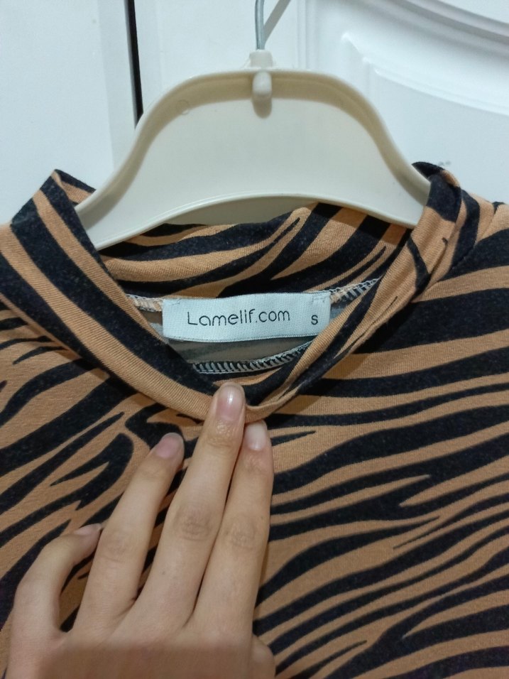 Zebra Desenli Uzun Kollu Boğazlı Bluz - Görsel 2