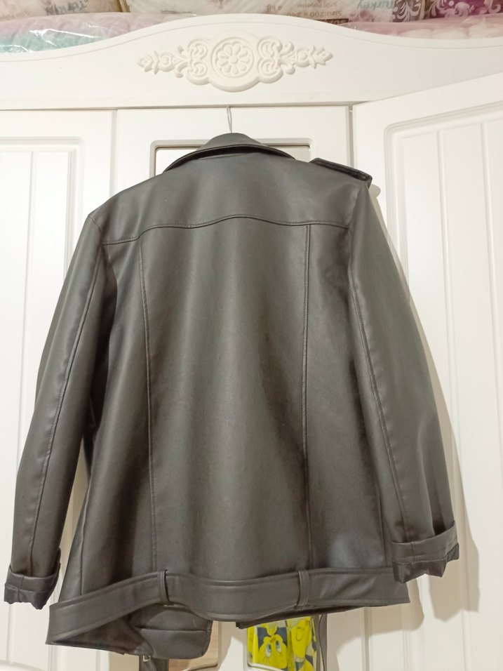 Siyah Deri Biker Ceket Kadın - Görsel 2