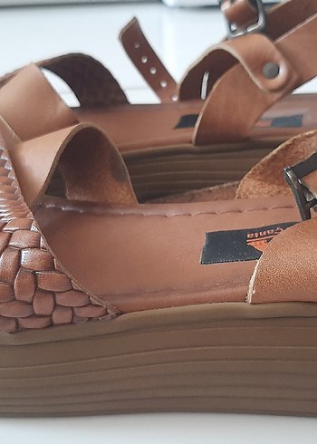 Diğer Kahverengi Deri Dolgu Topuklu Kadın Sandalet