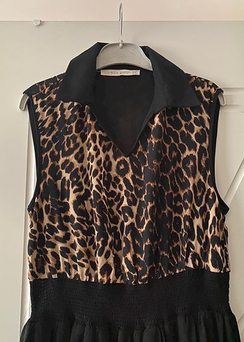 Leopar Desenli Siyah Uzun Kadın Elbise - Görsel 2