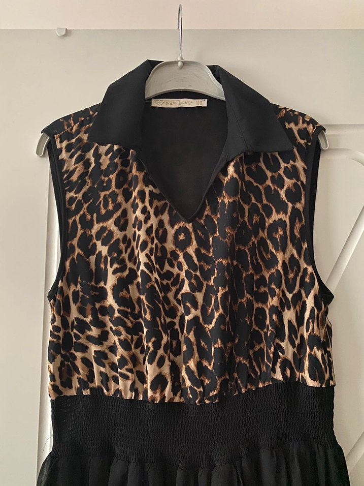 Leopar Desenli Siyah Uzun Kadın Elbise - Görsel 2