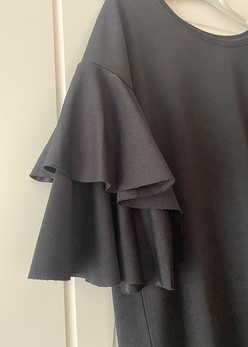 Siyah Midi Salaş Elbise Volan Kollu - Görsel 2