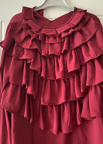 Bordo Fırfırlı Uzun Kollu Kadın Bluz - Görsel 3