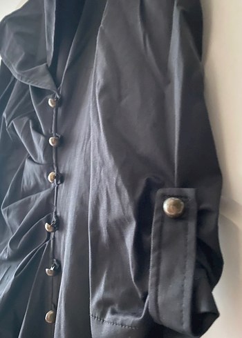 Adil ışık Düğmeli Siyah midi elbise - Görsel 3