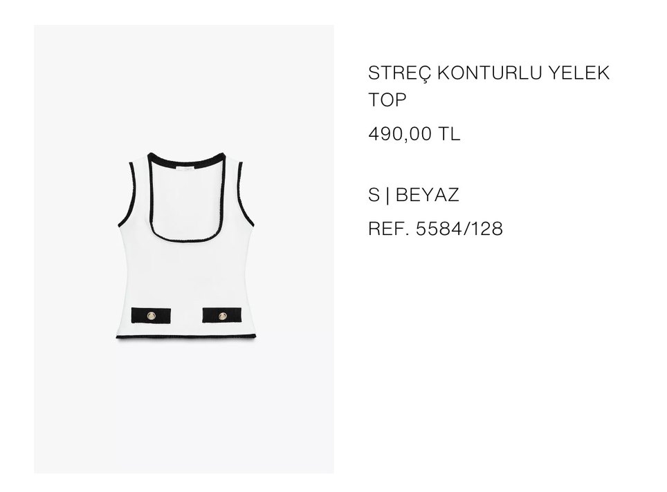 Zara Siyah Detaylı Beyaz Kemerli Kolsuz Üst - Görsel 4