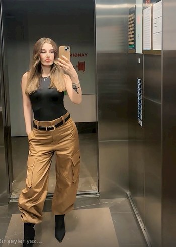 Bej Kemerli Kadın Keten Pantolon - Görsel 2