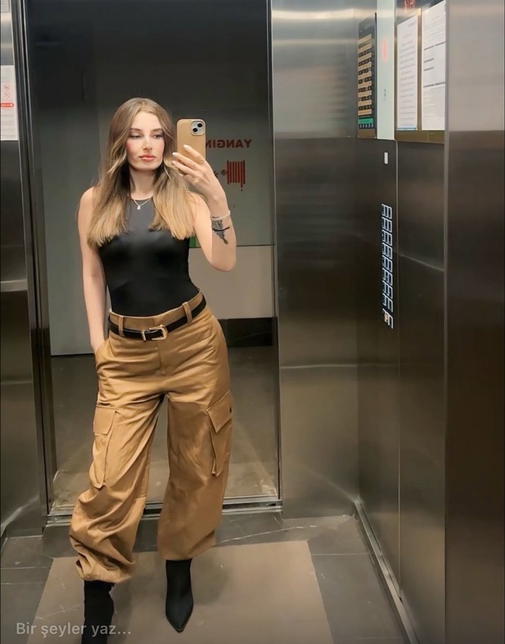 Bej Kemerli Kadın Keten Pantolon - Görsel 2