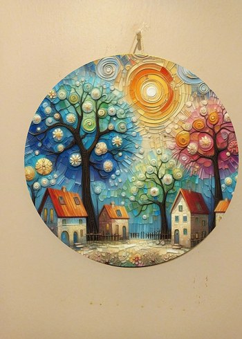 Renkli Manzara Temalı Yuvarlak Tablo Seti - Görsel 4