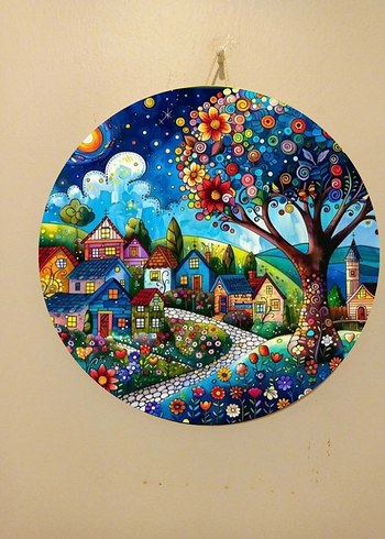 Renkli Manzara Temalı Yuvarlak Tablo Seti - Görsel 3