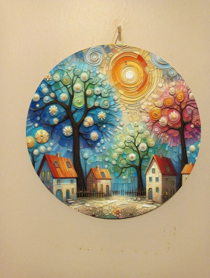 Renkli Manzara Temalı Yuvarlak Tablo Seti - Görsel 4