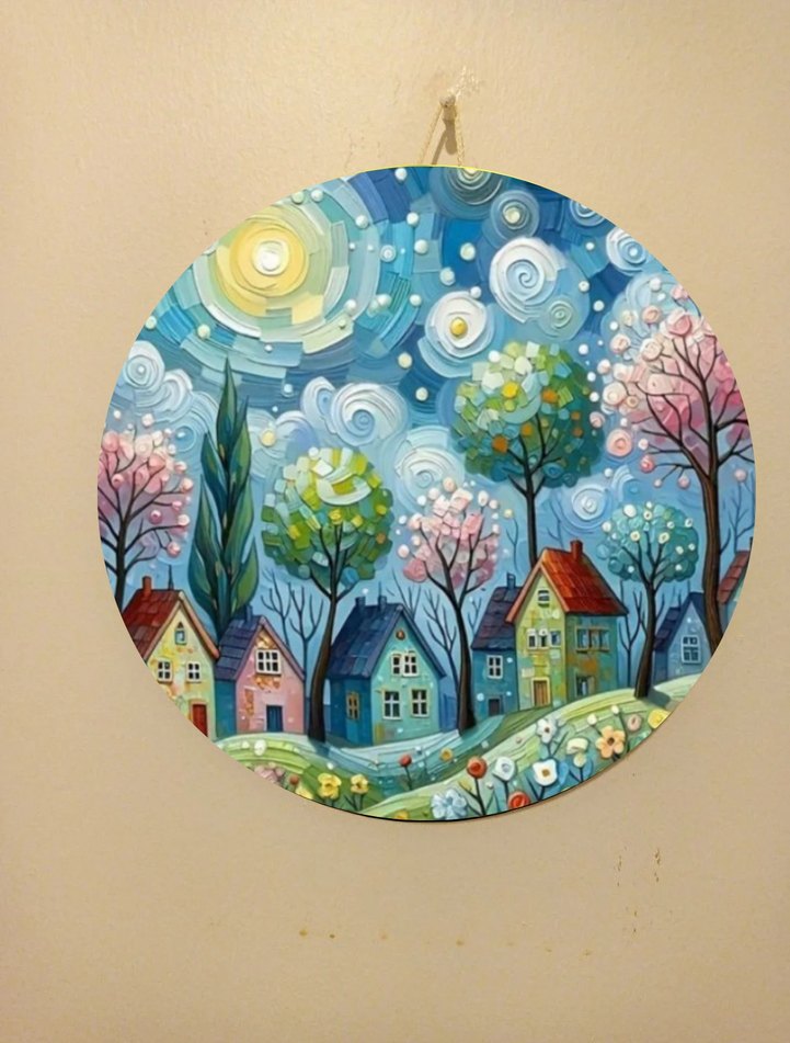 Renkli Manzara Temalı Yuvarlak Tablo Seti - Görsel 2