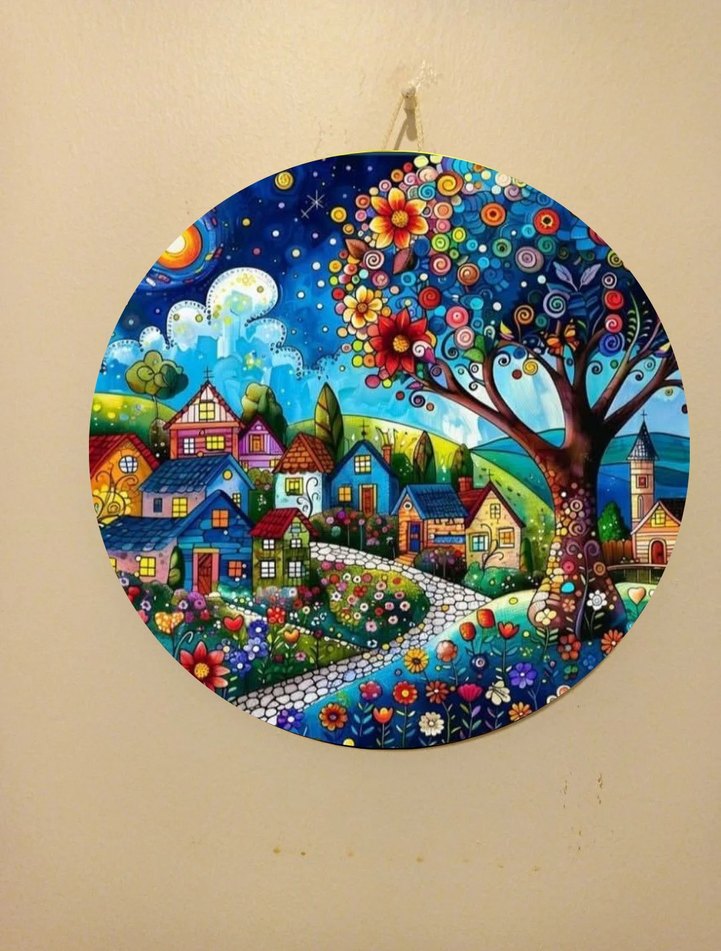 Renkli Manzara Temalı Yuvarlak Tablo Seti - Görsel 3