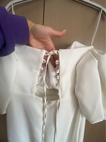 Beyaz balon kol abiye Söz/Nişan elbisesi - Görsel 5