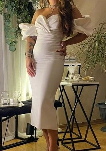 Beyaz balon kol abiye Söz/Nişan elbisesi - Görsel 7