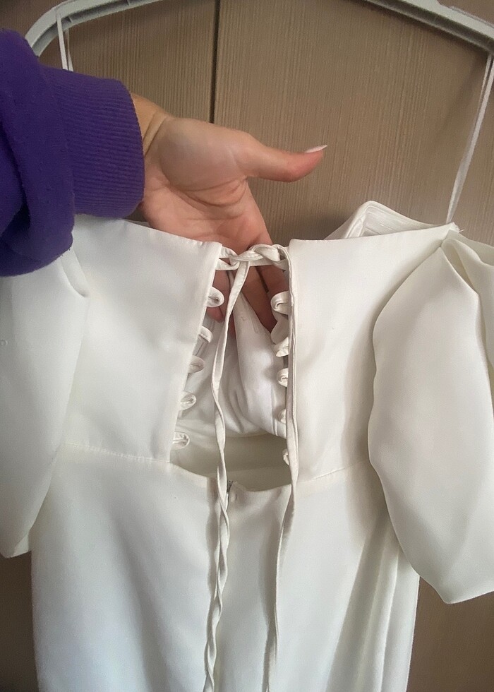 Beyaz balon kol abiye Söz/Nişan elbisesi - Görsel 5