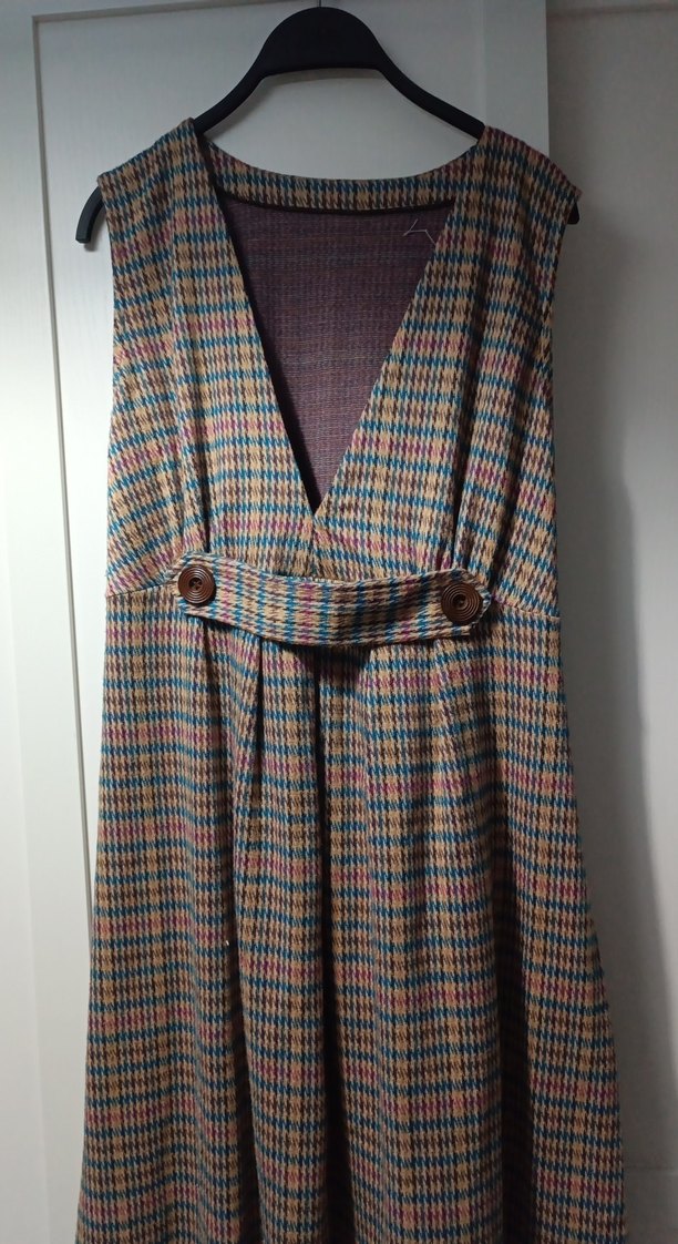 Düğmeli Ekose Desenli Uzun jile Hamile Elbisesi - Görsel 2