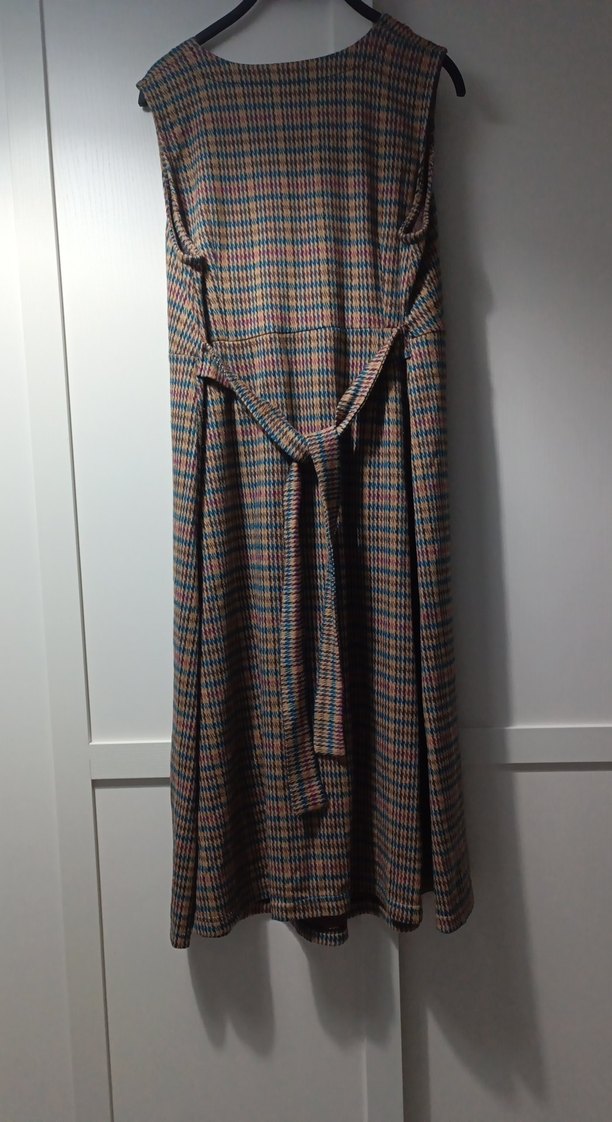 Düğmeli Ekose Desenli Uzun jile Hamile Elbisesi - Görsel 3