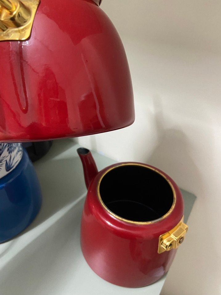 Kırmızı Çaydanlık Seti Altın Detaylı - Görsel 2