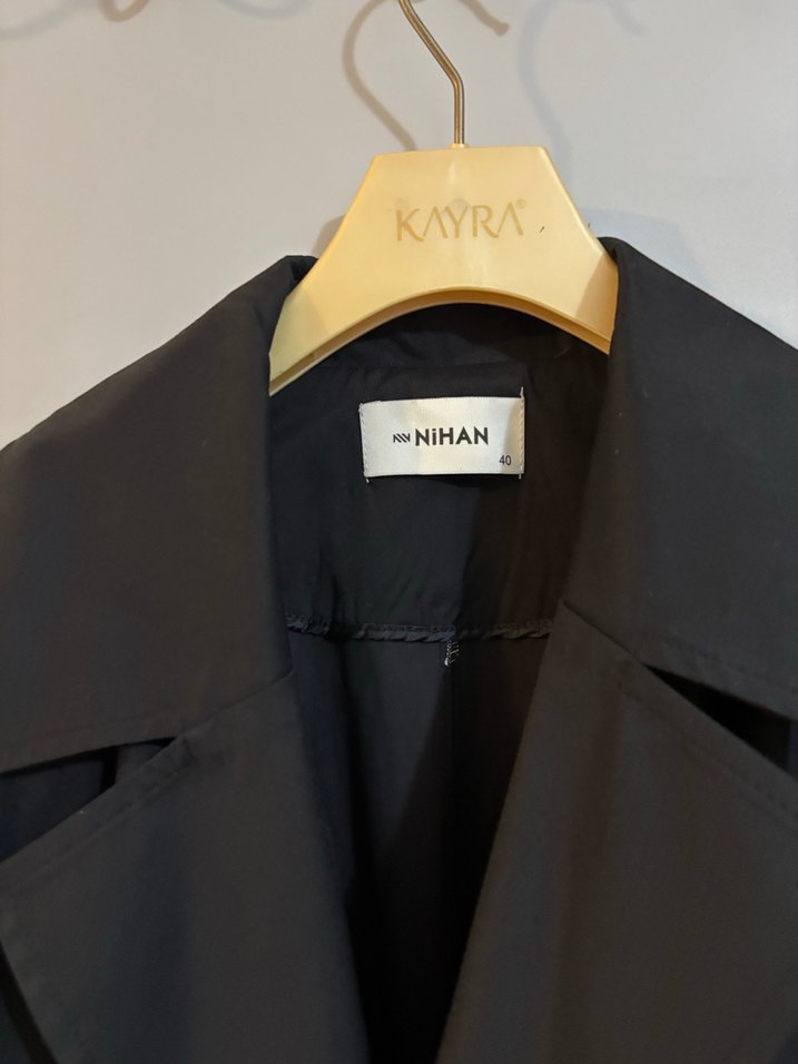 Kadın Siyah Uzun Keten Trençkot Nihan 40 beden - Görsel 3