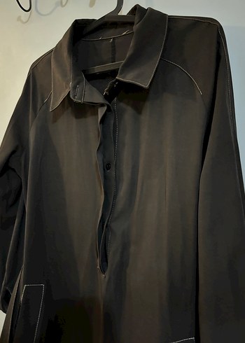 Kadın Siyah Keten Uzun Klasik Kaban 38-40 beden Armine - Görsel 3