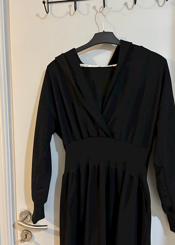 Siyah V Yaka Uzun Kollu Drapeli Elbise Allday 38 beden - Görsel 2