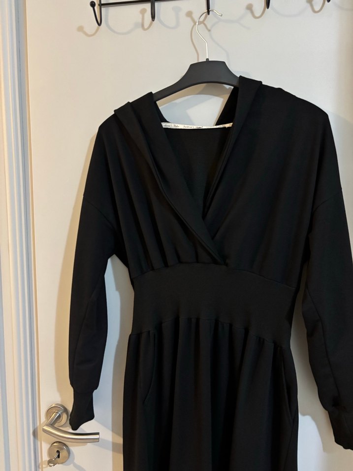 Siyah V Yaka Uzun Kollu Drapeli Elbise Allday 38 beden - Görsel 2