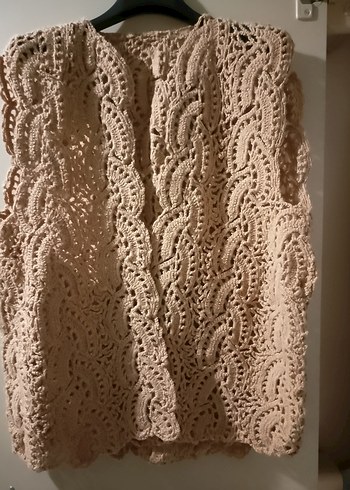pudra rengi el örgüsü yelek - Görsel 2