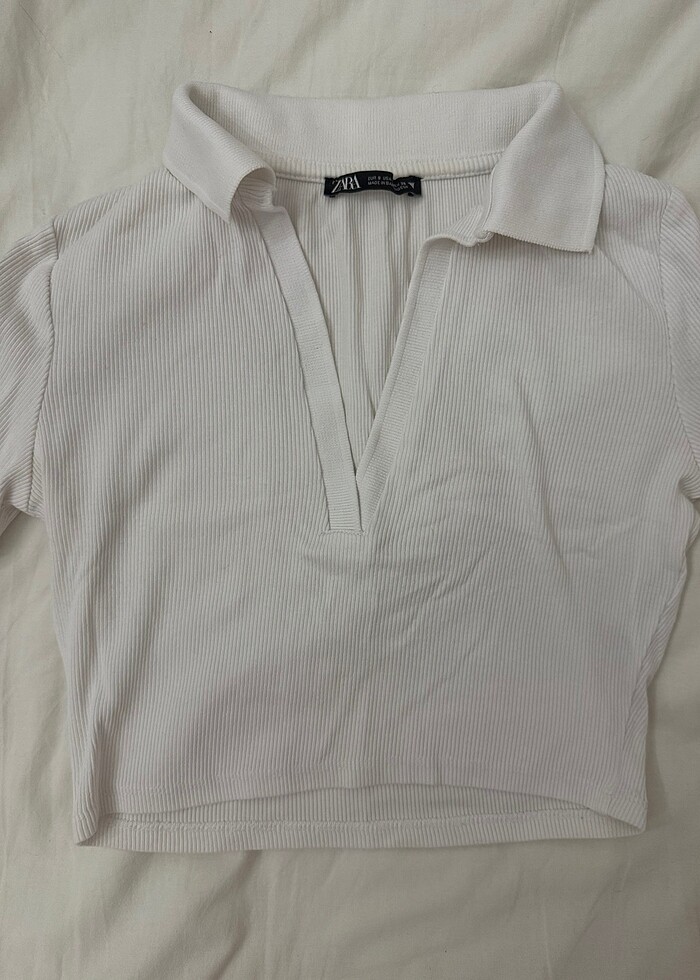 Zara Polo Yaka Crop Uzun Kollu — görsel 2/3