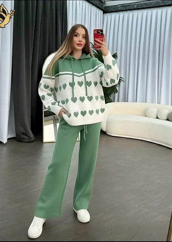 Kırmızı Örgü Kadın Rahat Takım - Görsel 8