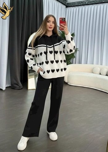 Kırmızı Örgü Kadın Rahat Takım - Görsel 2