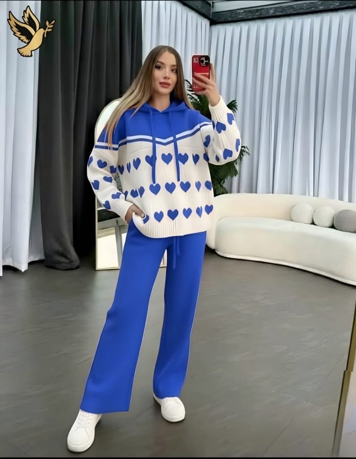 Kırmızı Örgü Kadın Rahat Takım - Görsel 5