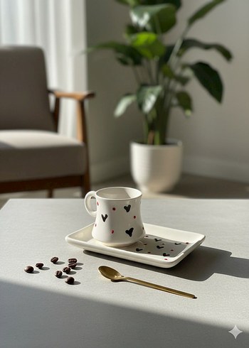 Kiraz Desenli Beyaz Fincan ve Tabağı - Görsel 15